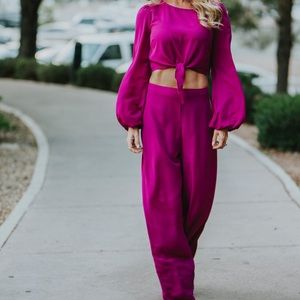 2 piece magenta pantsuit